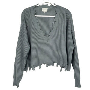 Cotton Candy LA Cropped Oversized Sweater Ribbed Knit Blue Raw Hem Size S/M